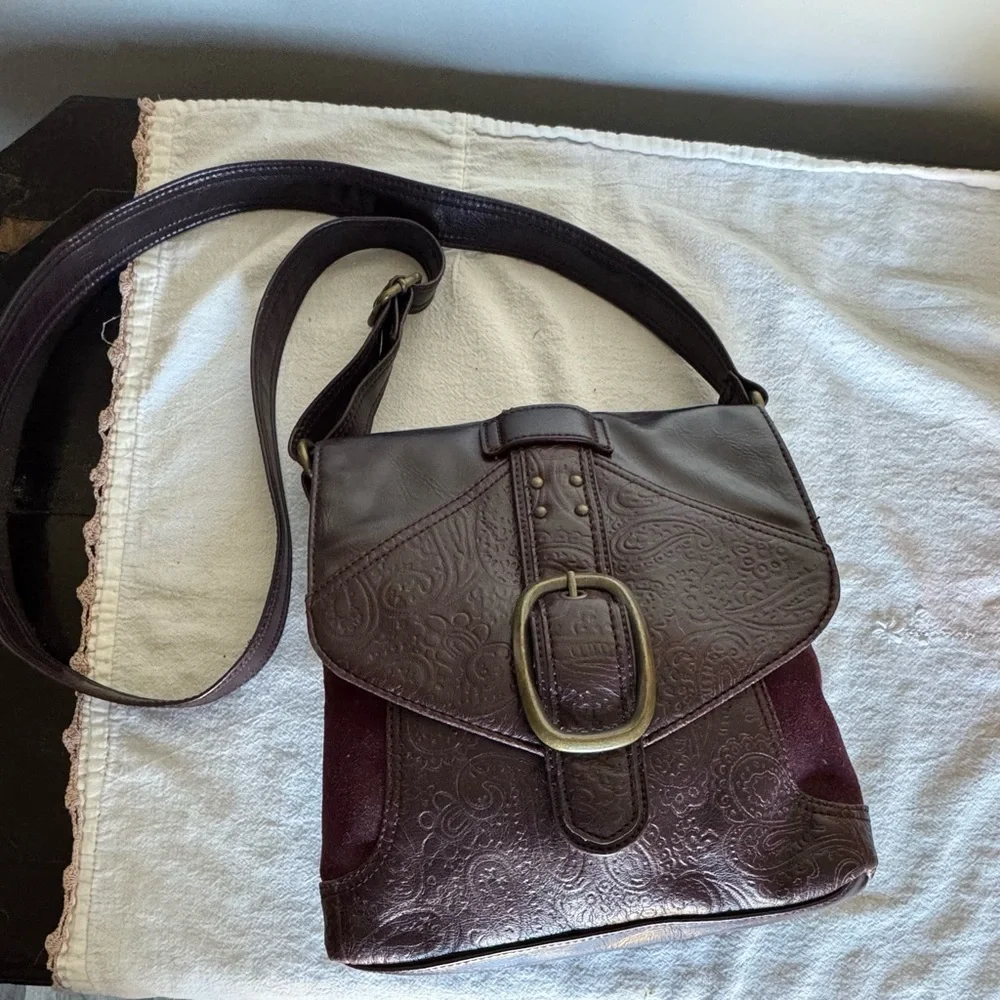 Nine West Embossed Dark Plum Crossbody Bag